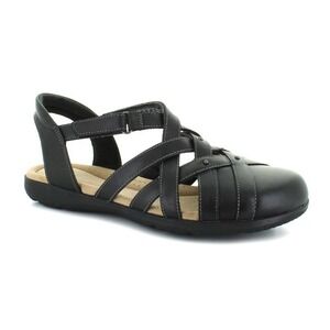 Clarks Collection Black Leather Closed Toe Strappy Fisherman Sandals Womens 10 M